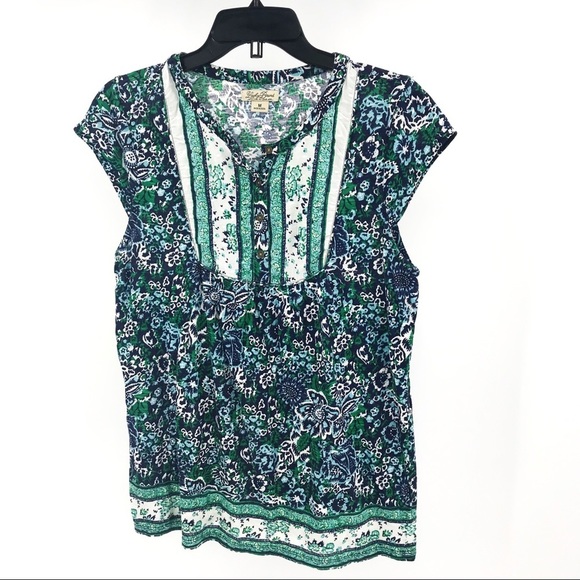 Lucky Brand Tops - Lucky Brand green blue floral button front top #A3